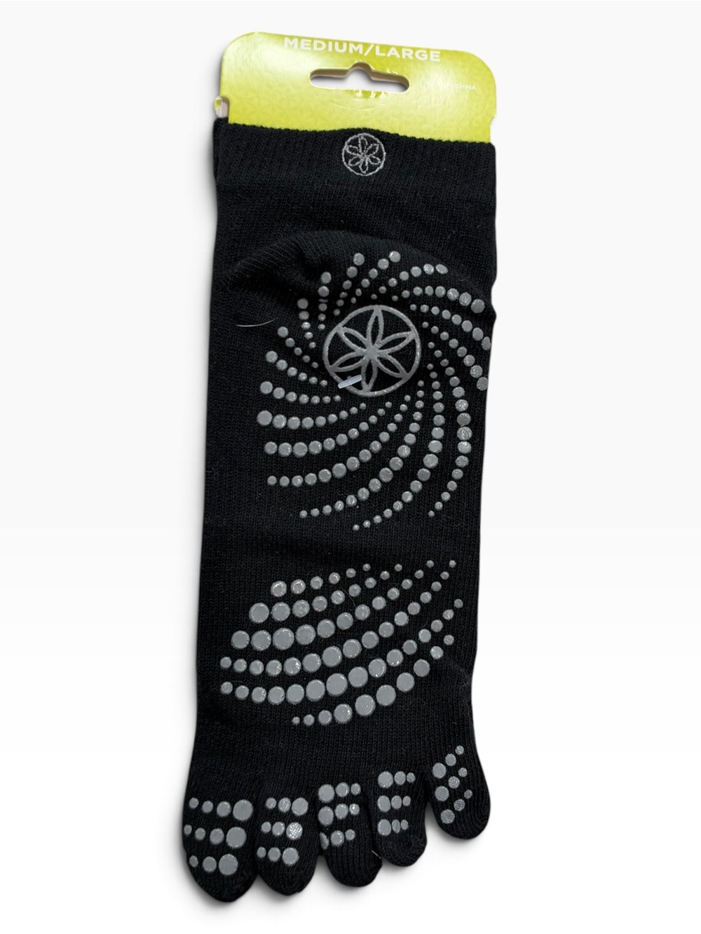 GAIAM Black Five-Toe Grip Socks with Silver Traction Grips
